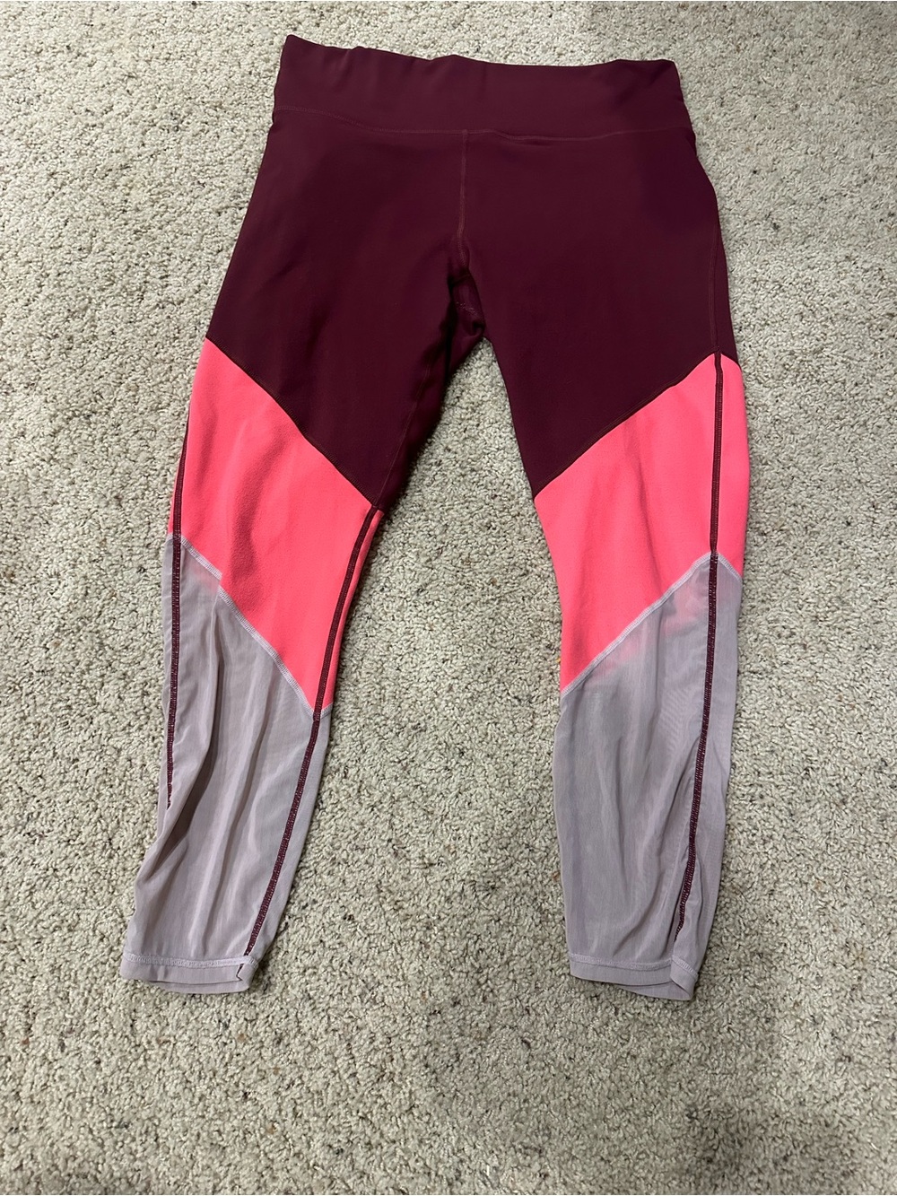 Fabletics Colorblock Crop Leggings XL Burgundy Pink Gray
